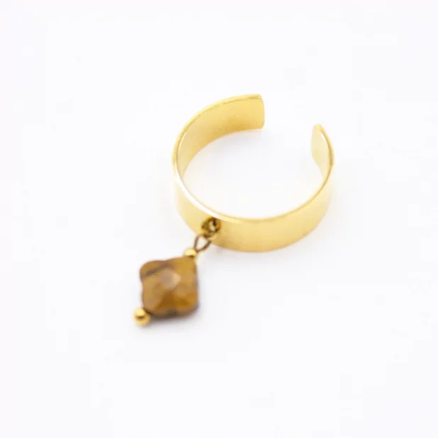 Bague acier inoxydable avec pampille en pierre véritable