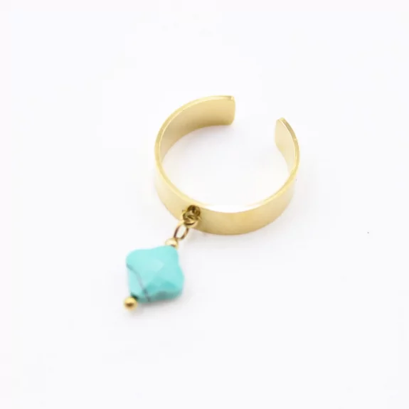 Bague acier inoxydable avec pampille en pierre véritable