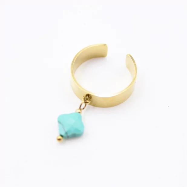 Bague acier inoxydable avec pampille en pierre véritable