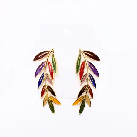 Boucles d'oreilles acier motif feuille