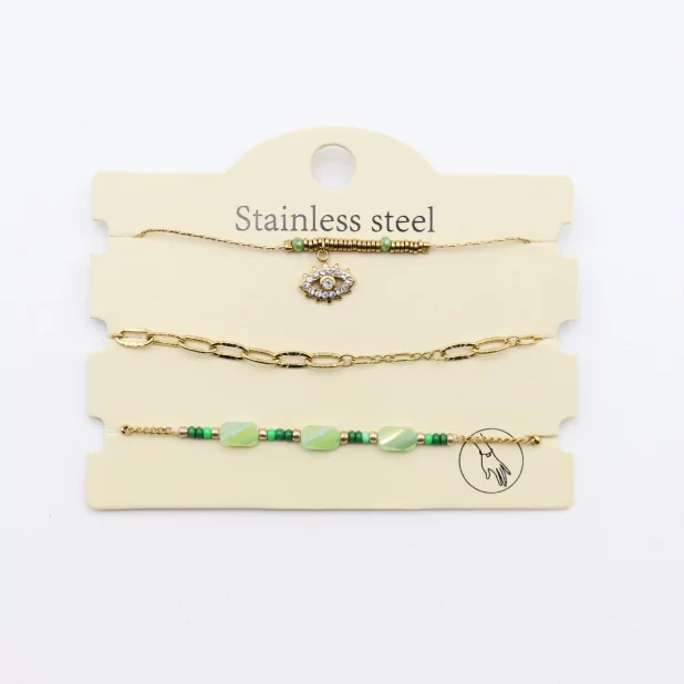 Pack de 3 bracelets acier - oeil strass