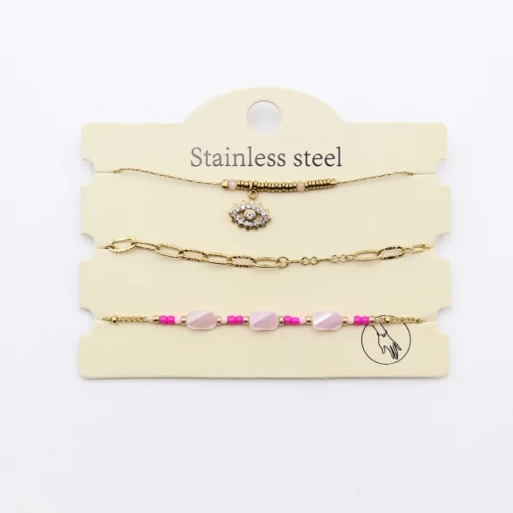 Pack de 3 bracelets acier - oeil strass