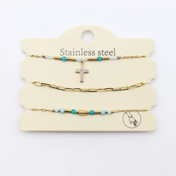 Pack de 3 bracelets acier - croix strass