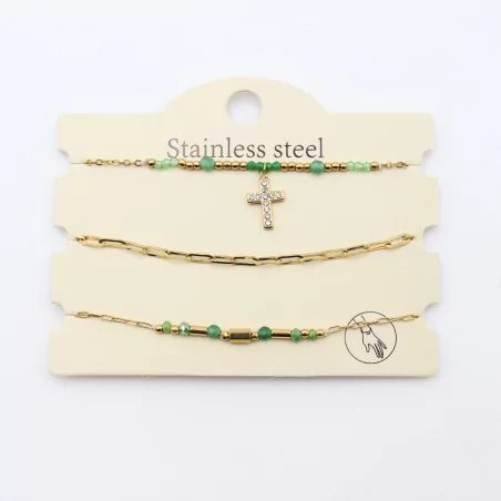 Pack de 3 bracelets acier - croix strass