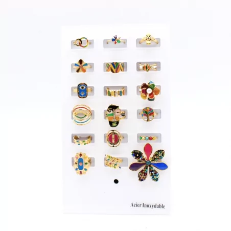 Pack 18 bagues acier inoxydable - MULTI