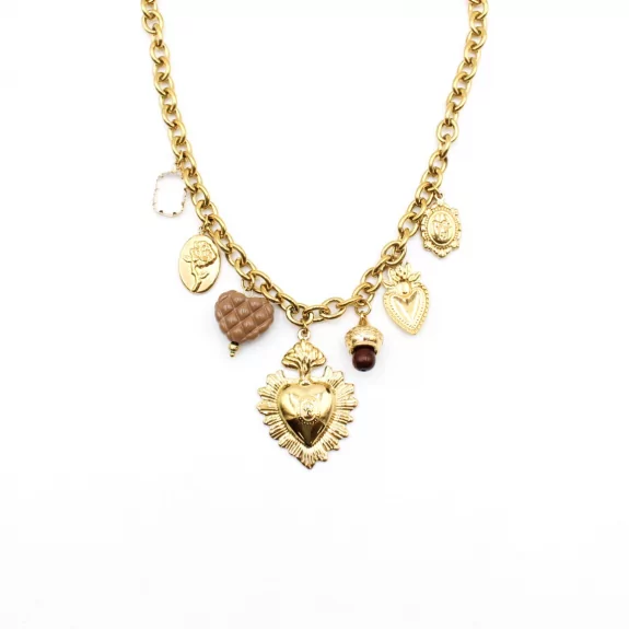 Collier acier doré breloque...