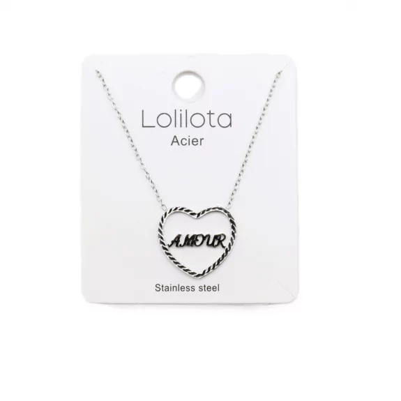 Collier acier - coeur amour