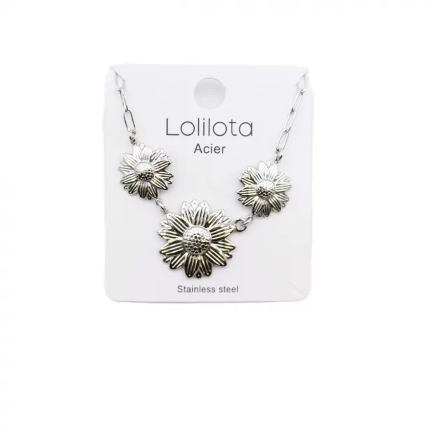 Collier acier - trilogie fleurs