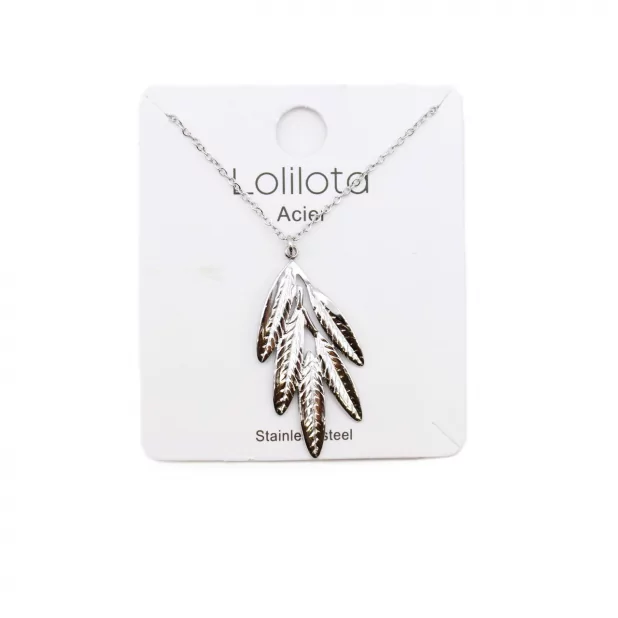 Collier acier - feuille