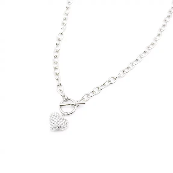 Collier argenté cœur strass