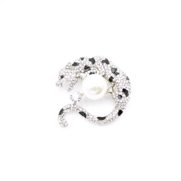 Broches strass - léopard et perle nacrée
