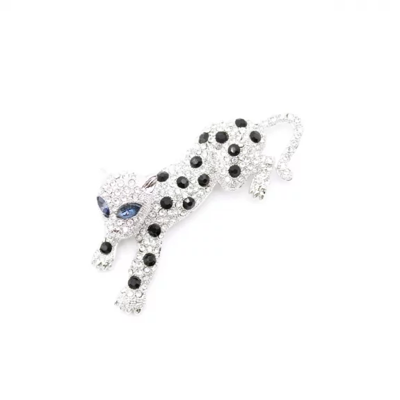 Broche argentée strass léopard