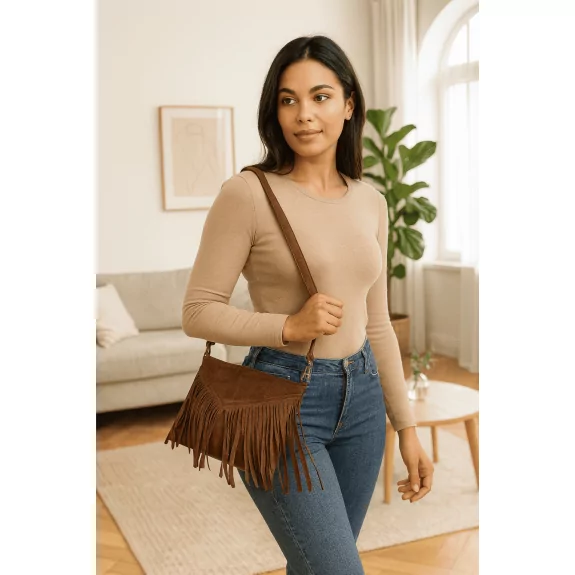 Sac à main cuir franges