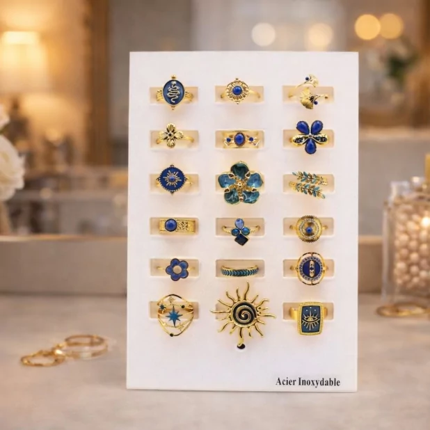 Pack 18 bagues acier inoxydable - marine Pack 18 bagues acier inoxydable - marine