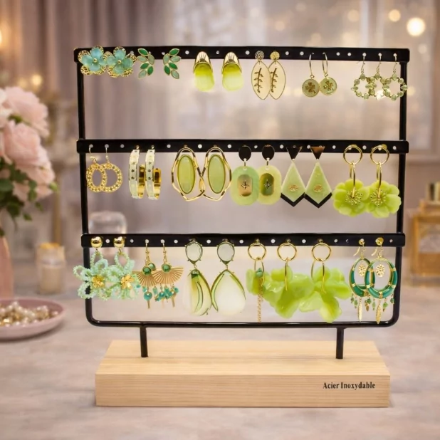 Pack de 18 boucles d'oreilles acier - VERT Pack de 18 boucles d'oreilles acier - VERT