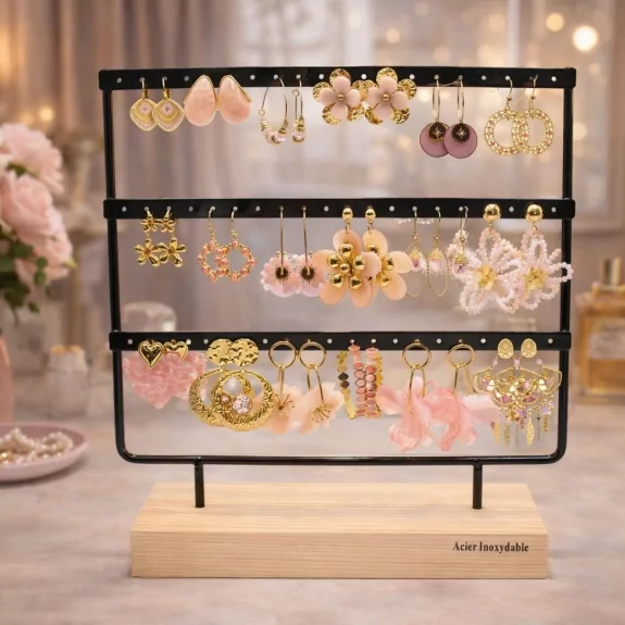 Pack de 18 boucles d'oreilles acier - ROSE