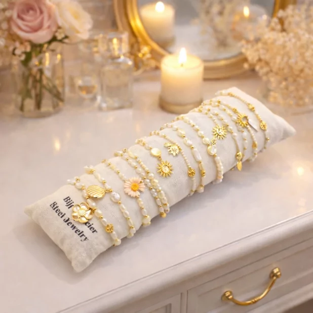 Pack de 12 bracelets cristal de verre et acier - nude Pack de 12 bracelets cristal de verre et acier - nude