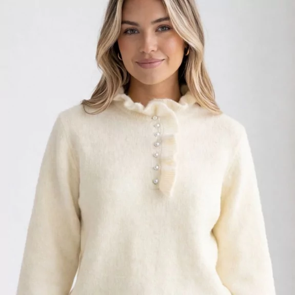 Pull femme pastel à col volanté