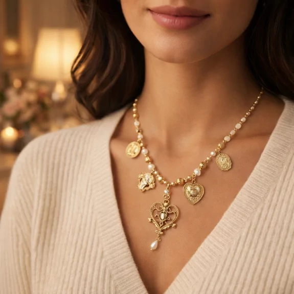 Collier perles blanches et...