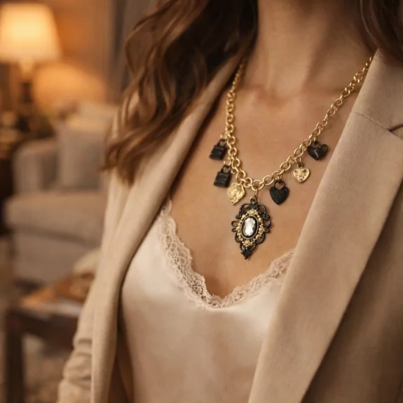 Collier acier motif camée