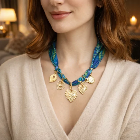 Collier foulard breloques...