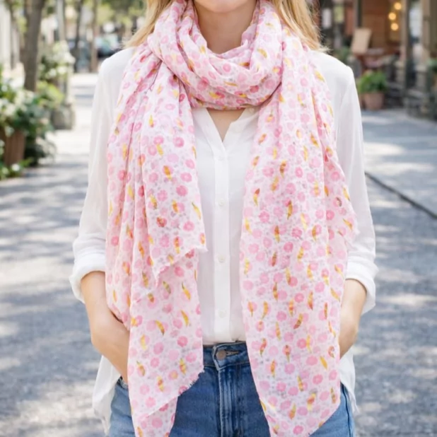 Écharpe Femme Florale à Feuilles Dorées