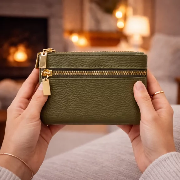 Porte monnaie en cuir grainé