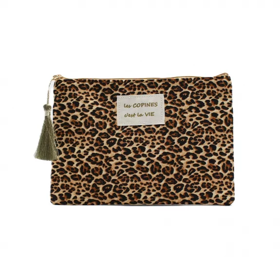 Pochette motif léopard “Les copines, c’est la vie”