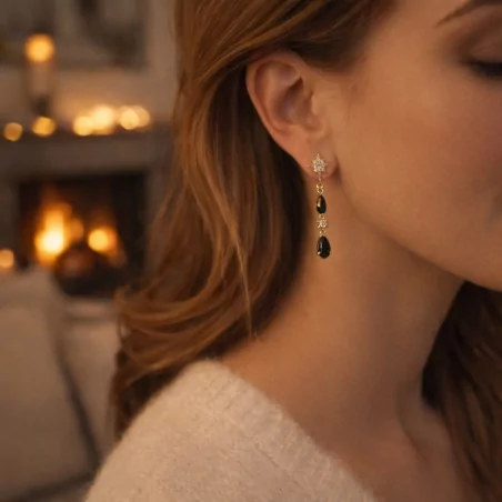 Boucle d'oreille acier - goutte pendante
