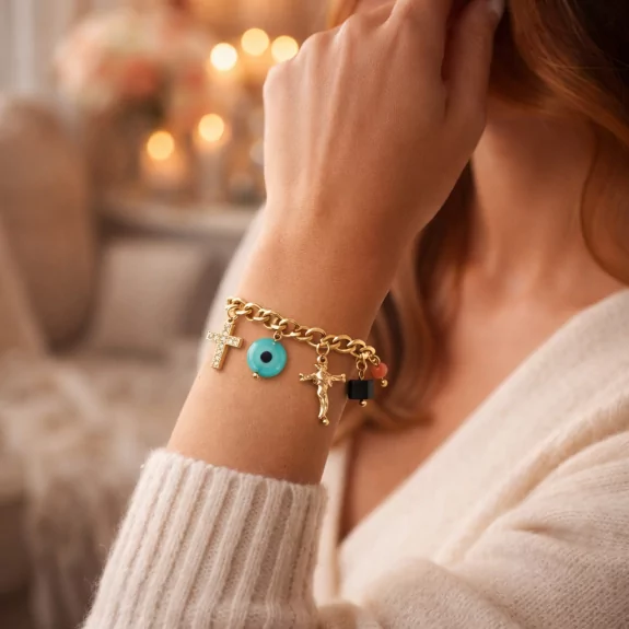 Bracelet acier croix et perles