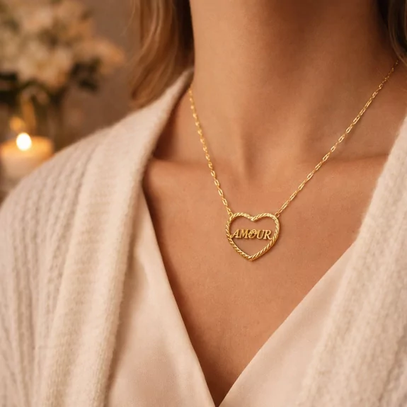 Collier acier - coeur amour
