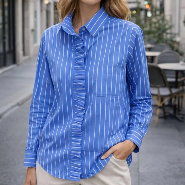 Chemise femme à rayures avec volant – Coupe élégante