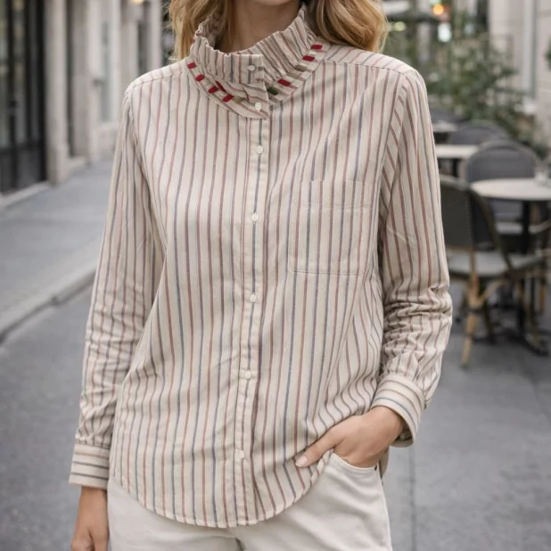 Chemise femme en coton rayée – Coupe droite