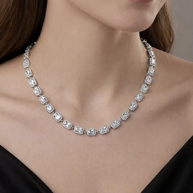 Collier maillons rectangulaires sertis – Acier inoxydable