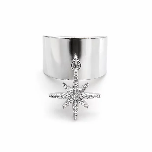 Bague large acier inoxydable avec étoile pendante