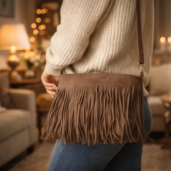 Sac à frange façon nubuck