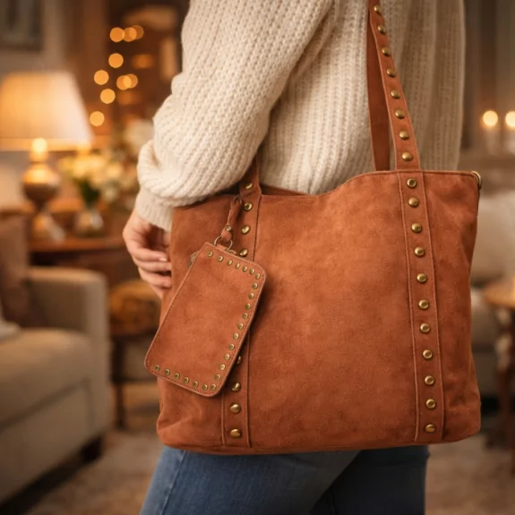 Sac cabas clouté avec porte...