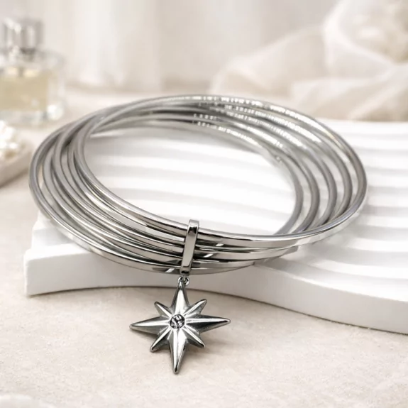 Bracelet Multi Joncs Acier Inoxydable avec Pendentif Étoile