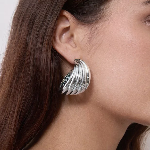 Boucles d’Oreilles Créoles Ondulées en Acier Inoxydable