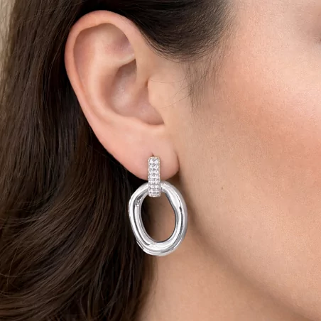 Boucles d’oreilles ovales pendantes avec strass acier inoxydable