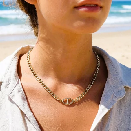 Collier acier chaîne maille motif luxe
