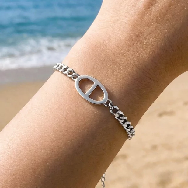 Bracelet acier chaîne maille motif luxe