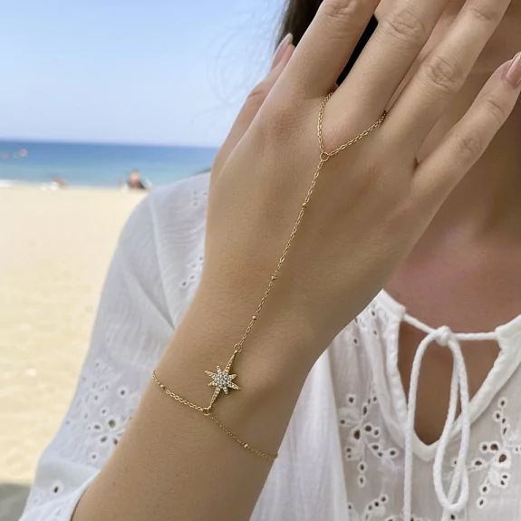 Bracelet Bijou de Main Étoile Strass en Acier Inoxydable