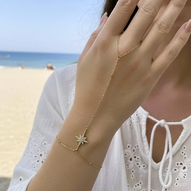 Bracelet Bijou de Main Étoile Strass en Acier Inoxydable Bracelet Bijou de Main Étoile Strass en Acier Inoxydable