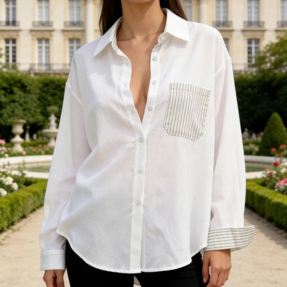 Chemise femme tissu unique 65% coton – Blouse oversize chic