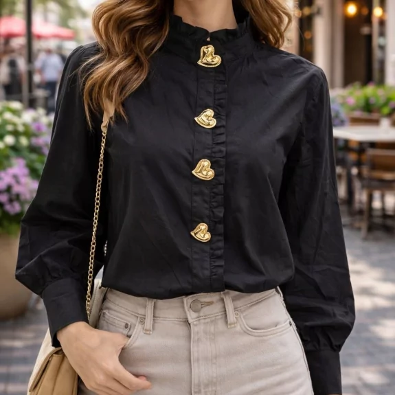 Chemise femme 100% coton à boutons dorés