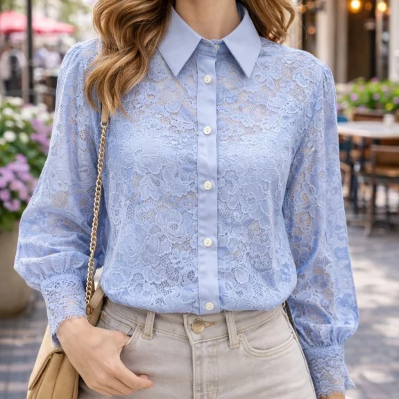 Chemise femme dentelle col...