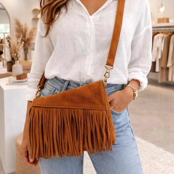 Petit sac à franges suédine