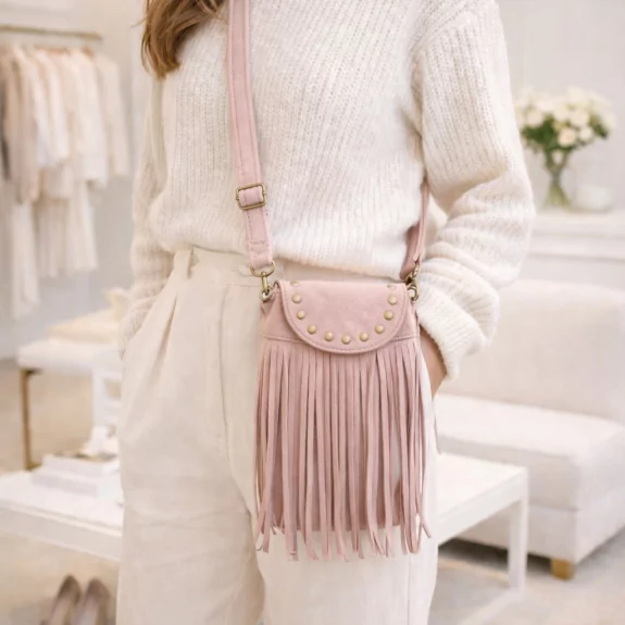 Petit sac bandoulière bohème à franges 20 x 15 cm