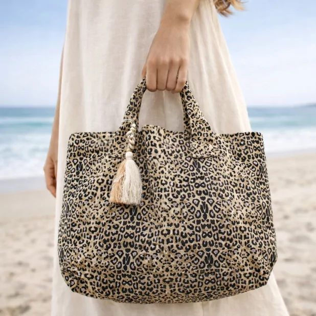 Grand sac cabas léopard 60 x 35 cm – Sac plage & week-end